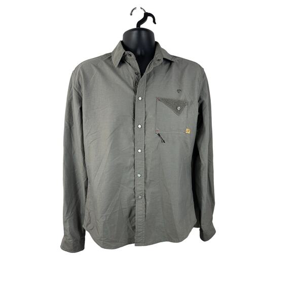 Western Rise Gray Pearl Snap Nylon Long Sleeve Button Up Size Small